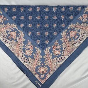 Vtg Les Olivades Blue Floral Cotton Scarf Bandana Paisley Provencal Made In USA